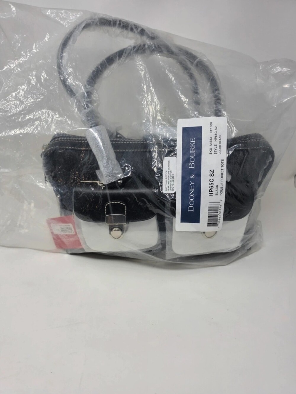 NWT Y2K Dooney & Bourke Black Denim Leather Double Pocket Tote Bag SZ Wristlet